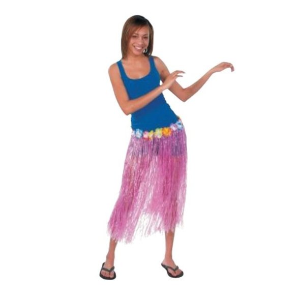 Pair of Adult Costume Plastic flower decorated Hula Skirts w/velcro- 2 Colors, - Picture 4 of 13